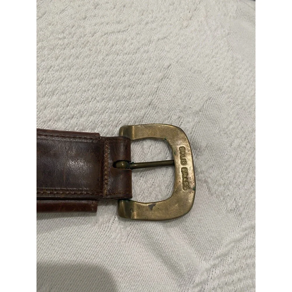 Eddie Bauer Vintage Leather Brown Belt Brass buckle Made In USA Large